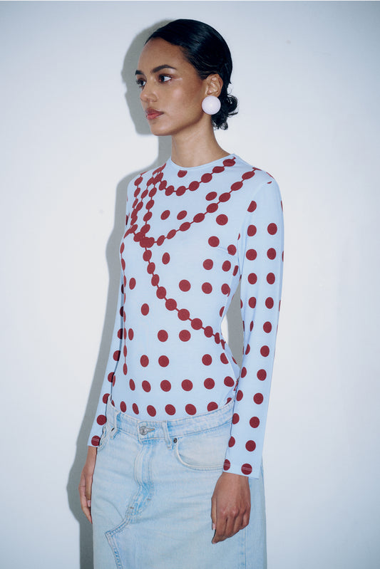 POLKADOT TOP blue & burgundy